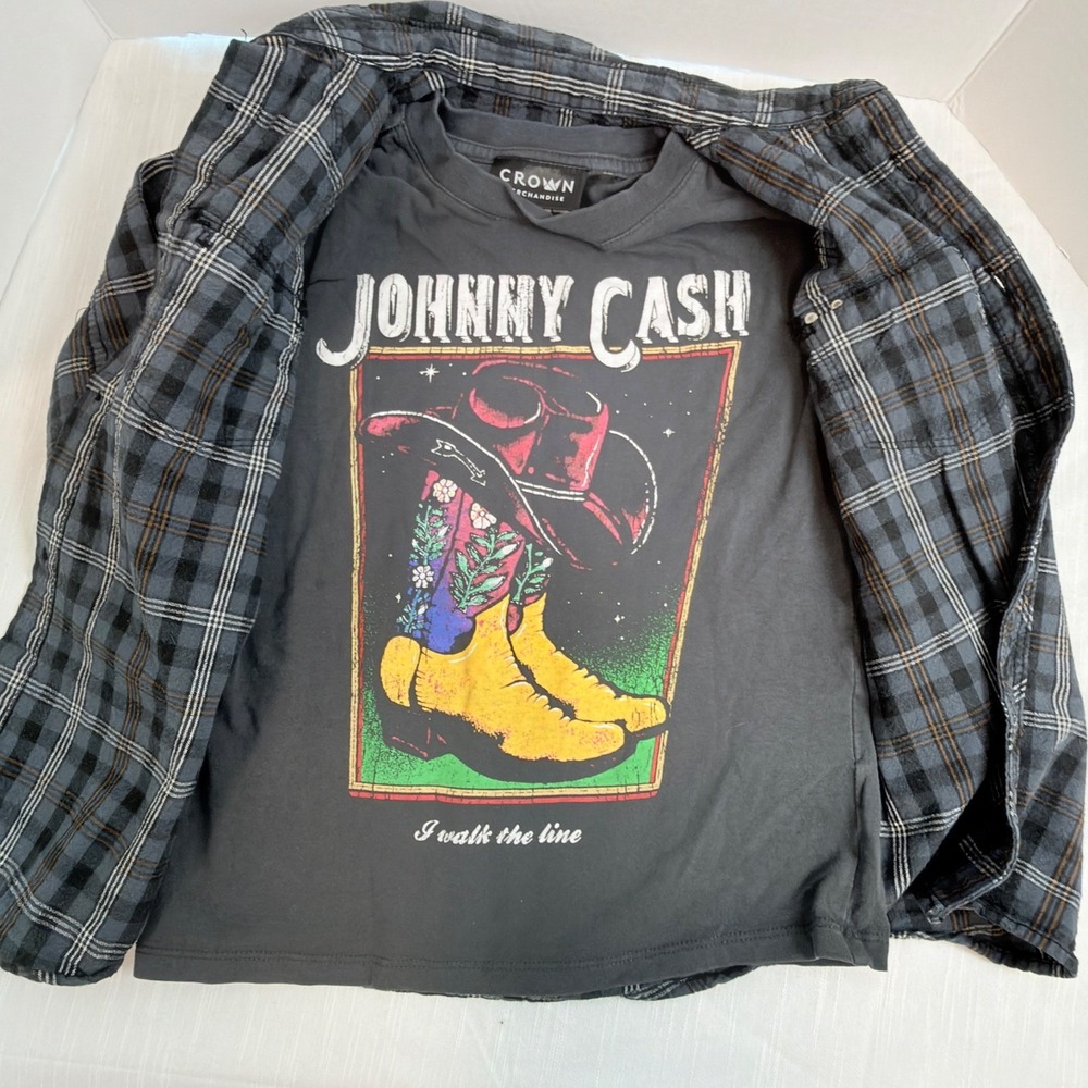 Johnny Cash Boys Outfit Size 5 6 100% Cotton Flannel Shirt Hudson Shorts 3 Pc⁠